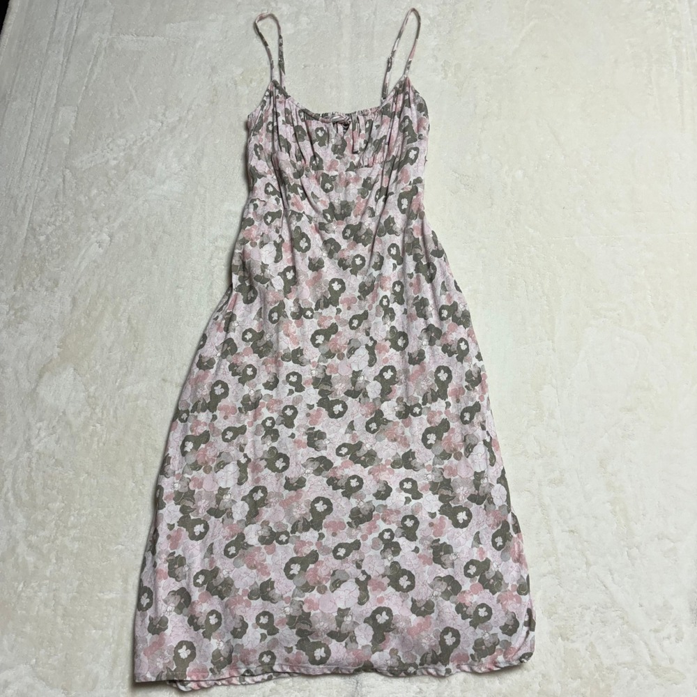 Artizia Wilfred Floral Bellow Midi Dress‎ Size 4 Bitter Sage Rose Ruched Bodice